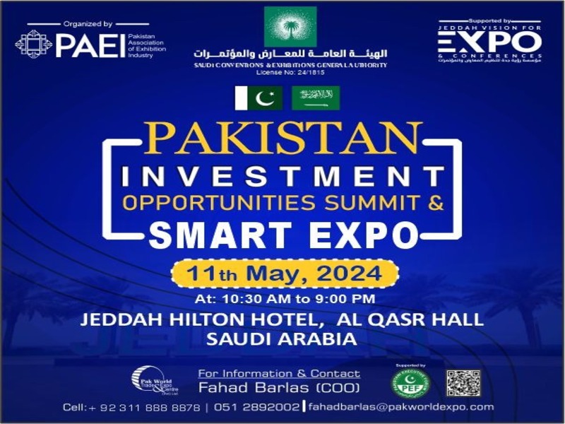 1st Pakistan Investment & Opportunities Summit & Smart Expo on 11th May, 2024